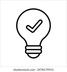 black bulb with checkmark like quick tip icon. flat stroke linear simple trend modern efficiency logotype design element isolated on white background.