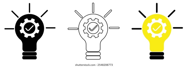 Black bulb with checkmark like quick tip icons .  flat stroke linear simple trend modern efficiency logotype design. Bulb icon  for expert, genius, idea, positive, simplicity. vector illustration eps 