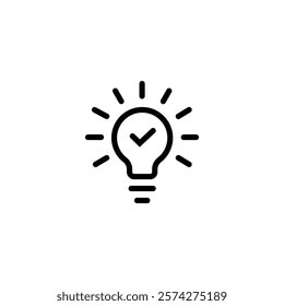 black bulb with checkmark like quick tip icon. flat stroke linear simple trend modern efficiency logotype design element isolated on white. concept of