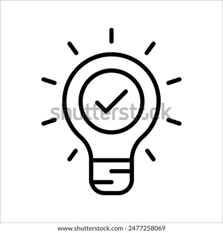 black bulb with checkmark like quick tip icon. flat stroke linear simple trend modern efficiency logotype design element isolated on white background.