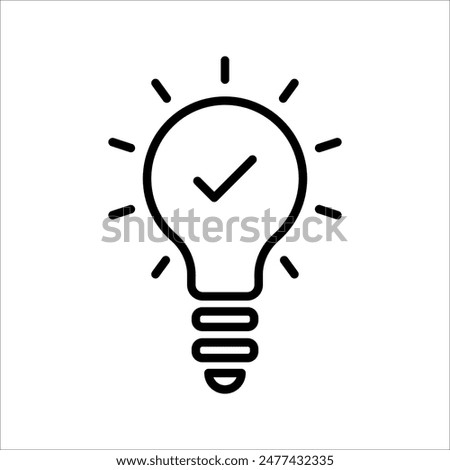 black bulb with checkmark like quick tip icon. flat stroke linear simple trend modern efficiency logotype design element isolated on white background.