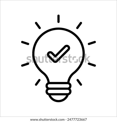 black bulb with checkmark like quick tip icon. flat stroke linear simple trend modern efficiency logotype design element isolated on white background.