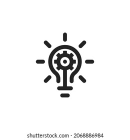 black bulb with gear like innovation or novelty. flat simple style trend modern implementation logotype graphic design element isolated on white. concept of project management or abstract setting