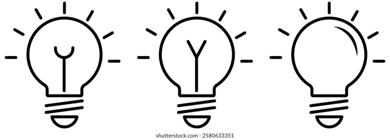 Black bulb vector icon set. Lightbulb icon on light background. Idea symbol. Electric lamp, light, innovation, solution, creative thinking, electricity. Lightbulb icon eps 888