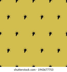 Black Bulbs. Vector Pattern Lamps. Yellow Background. Light Bulbs Silhouettes Pattern.