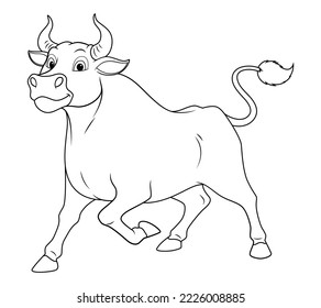 Black Bull Cartoon Animal Illustration BW