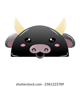 Black bull cartoon vector. cute cow vector, drawing cartoon cow face, drawing cow face easy and simple full color. Cute bulls vector