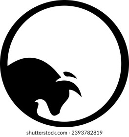 Black Bull in Circle with Crescent Moon and white Bird Logo Design Inspiration
