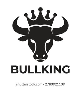 Black bull head with crown logo and bullking text on white background icon