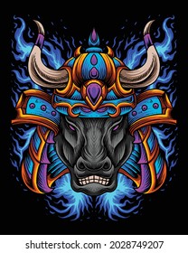 Black bull head with samurai head logo