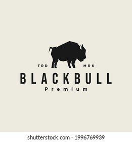 Black Bull Logo design Vector Illustration template. vintage retro buffalo, cattle, angus and bison silhouette