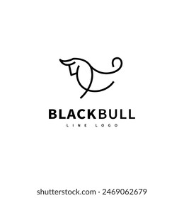 black bull monoline logo design illustration