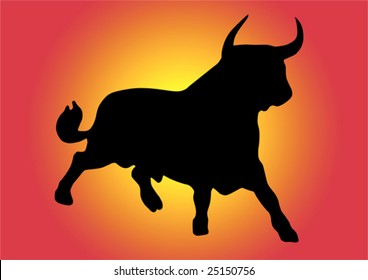 black bull on a gradient colored background in the spanish colors