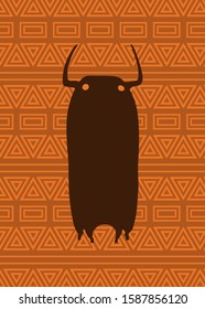 Black bull with orange african pattern background stock vector illustration 