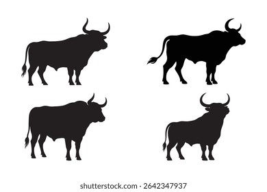 Black Bull and Ox Silhouettes Collection for Ranch or Wildlife Illustration