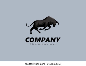 Black Bull Preparing to Butt. Vintage Modern Logo Design Template