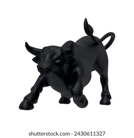 Black Bull realistischer 3D-Cartoon-Stil. Bulle isoliert auf weißem Hintergrund. Vektorgrafik