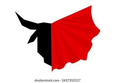 Black bull red cloth. Spanish ethnic traditional symbol. Logo, icon, art print, vector illustration. 