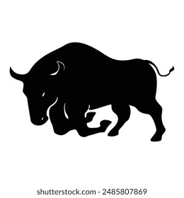 black bull silhouette design. wild buffalo sign and symbol.