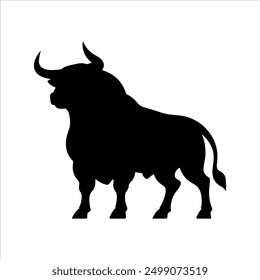 Black bull silhouette on white background. Bull icon sign vector illustration design.