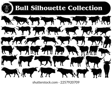 Black Bull Silhouette Vector Collection