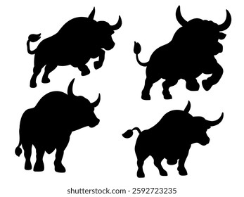 Black Bull Silhouette Vector Set – Powerful Animal Illustration