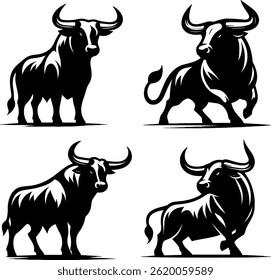 Black Bull Silhouettes in Various Poses