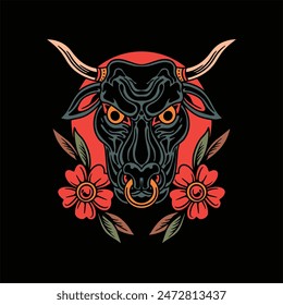 black bull tattoo vector design