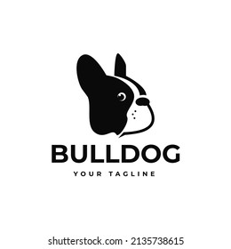 Black bulldog dog head logo facing side view