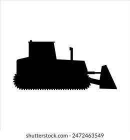 Black bulldozer silhouette isolated on white background. Bulldozer icon vector illustration design.