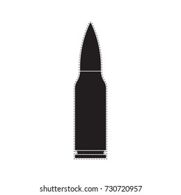 black bullet the dotted line. combat bullet and cartridge. white background. monochrome texture. vector illustration.