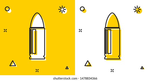 Black Bullet icon isolated on yellow and white background. Random dynamic shapes. Vector Illustration