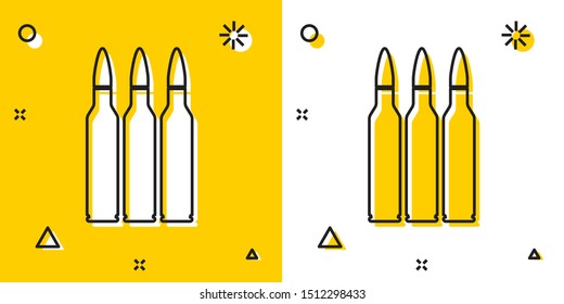 Black Bullet icon isolated on yellow and white background. Random dynamic shapes. Vector Illustration