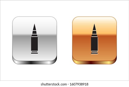 Black Bullet icon isolated on white background. Silver-gold square button. Vector Illustration