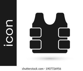 Black Bulletproof vest for protection from bullets icon isolated on white background. Body armor sign. Military clothing.  Vector