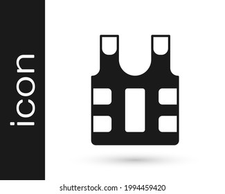 Black Bulletproof vest for protection from bullets icon isolated on white background. Body armor sign. Military clothing.  Vector