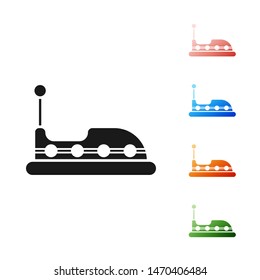 Black Bumper car icon isolated on white background. Amusement park. Childrens entertainment playground, recreation park. Set icons colorful. Vector Illustration
