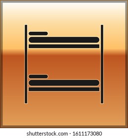 Black Bunk bed icon isolated on gold background.  Vector Illustration