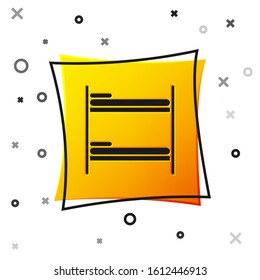 Black Bunk bed icon isolated on white background. Yellow square button. Vector Illustration