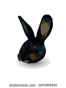 Black bunny face low poly triangular vector illustration isolated on white. Polygonal style trendy modern logo business fairy design template for 
easter invitations and greetings.