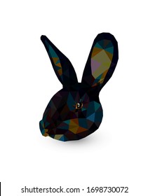 Black bunny face low poly triangular vector illustration isolated on white. Polygonal style trendy modern logo business fairy design template for 
easter invitations and greetings.