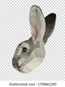 Black bunny face low poly triangular vector illustration isolated on white. Polygonal style trendy modern logo business fairy design template for 
easter invitations and greetings.