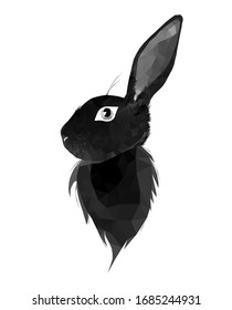 Ilustración vectorial triangular de bajo perfil negativo de conejito negro aislada en blanco. Diseño de diseño moderno con logotipo moderno y estilo poligonal 
invitaciones y saludos de Semana Santa.