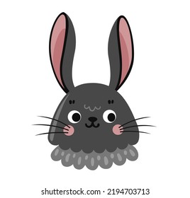Black bunny portrait. Cute rabbit face, head. Hare cartoon character. Vector flat illustration.