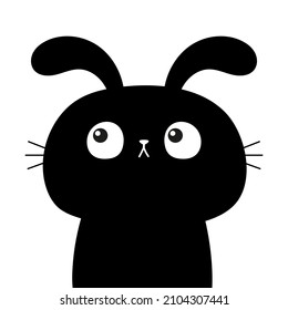 Black bunny rabbit hare silhouette icon. Cute kawaii cartoon character. Happy Easter Valentines Day. Baby greeting card tshirt notebook sticker print. White background. Flat design Vector illustration