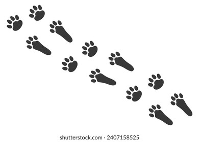 Black bunny's prints footpath. Rabbit paws footprints for Easter celebration. Animal theme. Vector isolated illustration on white background.