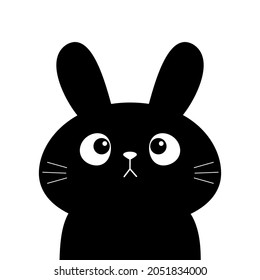 Black buny rabbit hare silhouette icon. Cute kawaii cartoon character. Happy Easter Valentines Day. Baby greeting card tshirt notebook cover print. White background. Flat design. Vector illustration