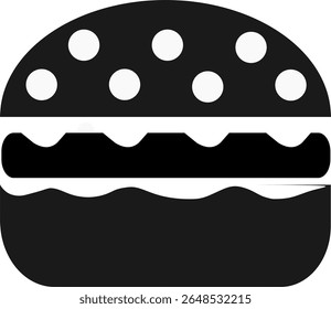 Ícone de hambúrguer preto em estilo plano. Símbolo de fast food simples que representa o conceito de hambúrguer, lanche, refeição ou restaurante. Ideal para menus, entrega de alimentos, aplicativos móveis ou temas culinários.