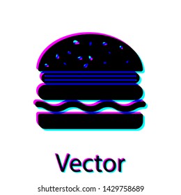 Black Burger icon isolated on white background. Hamburger icon. Cheeseburger sandwich sign. Vector Illustration