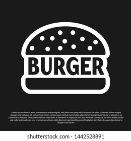 Black Burger icon isolated on black background. Hamburger icon. Cheeseburger sandwich sign. Vector Illustration